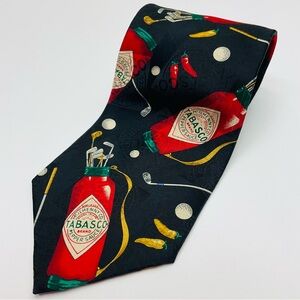 TABASCO Golf Bag Clubs Balls Chili Peppers 100% Silk Black 59 Inch Mens Tie
